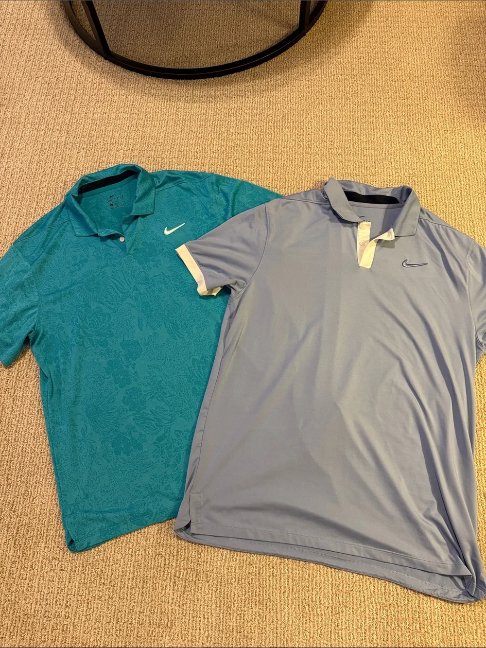 Men’s lot of 2 Nike Dri fit floral print teal & blue polo shirts sz Large
